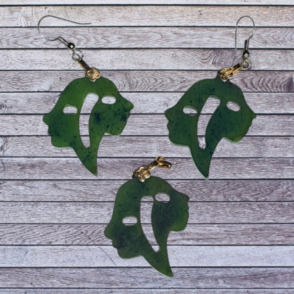 BC jade silhouette pendant and earring set